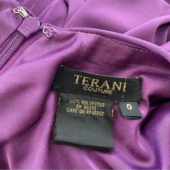 Terani Couture One Shoulder Rhinestone Beaded Formal Maxi Gown Dress Purple 0 - Picture 13 of 16